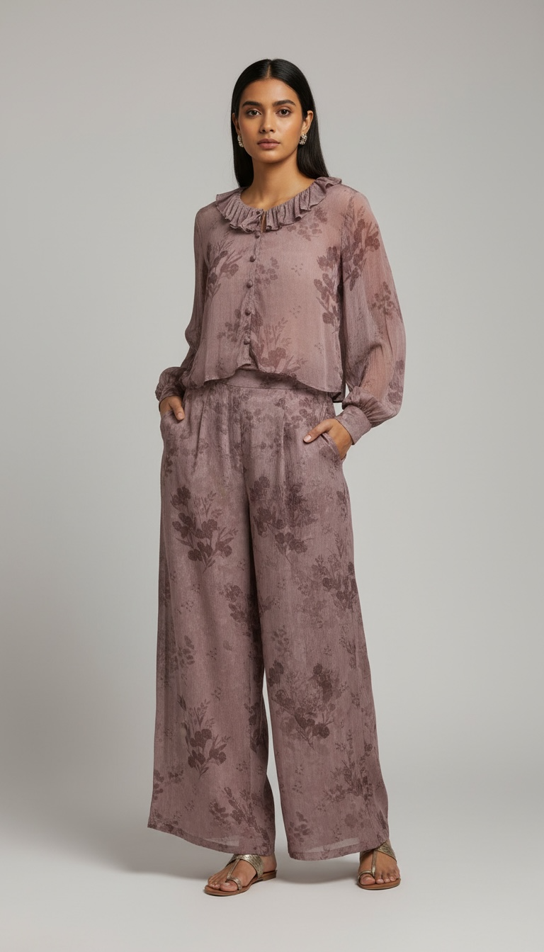 Mauve Flora Ruffle Shirt