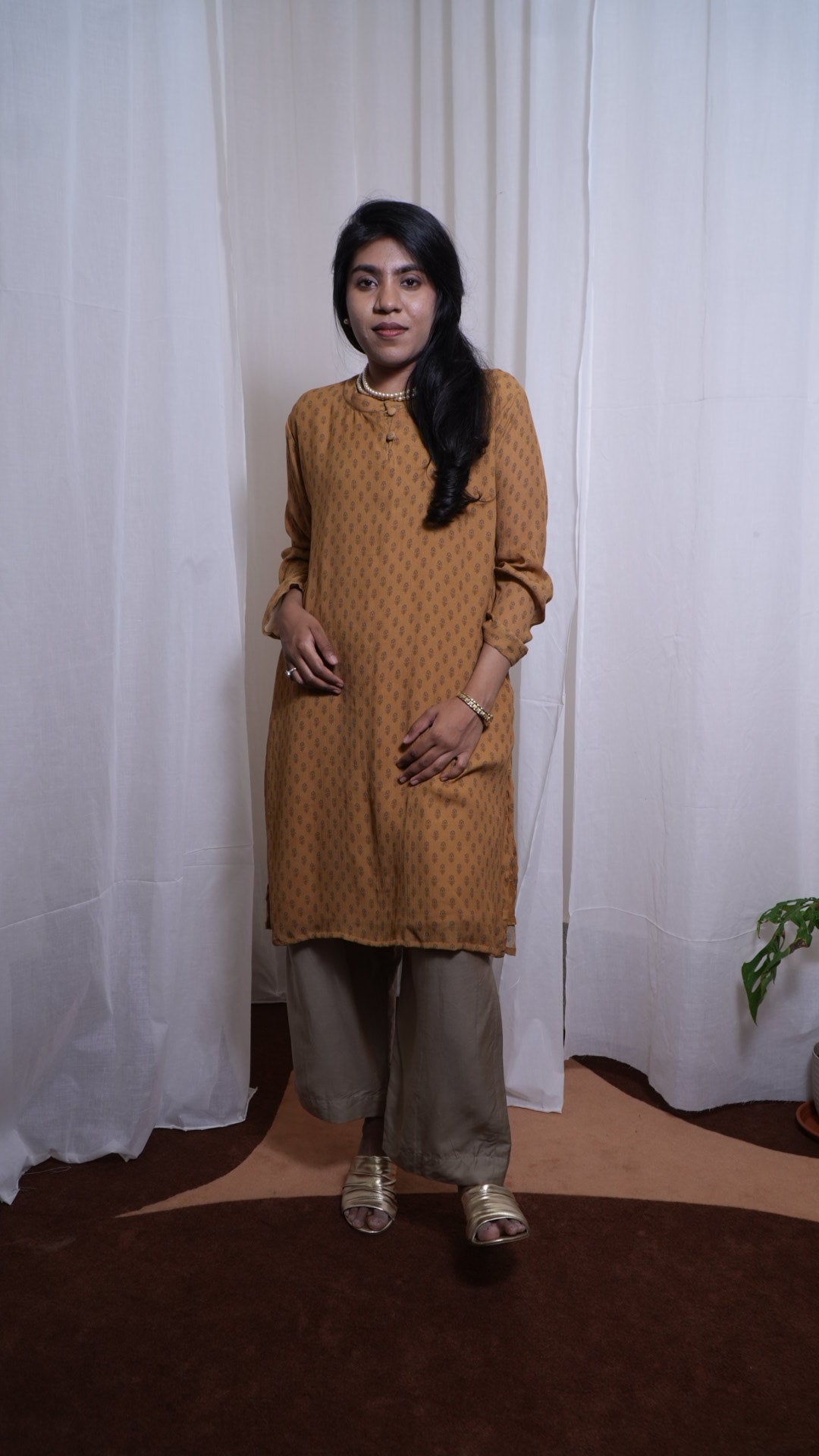 Ochre Floret Crush Kurti