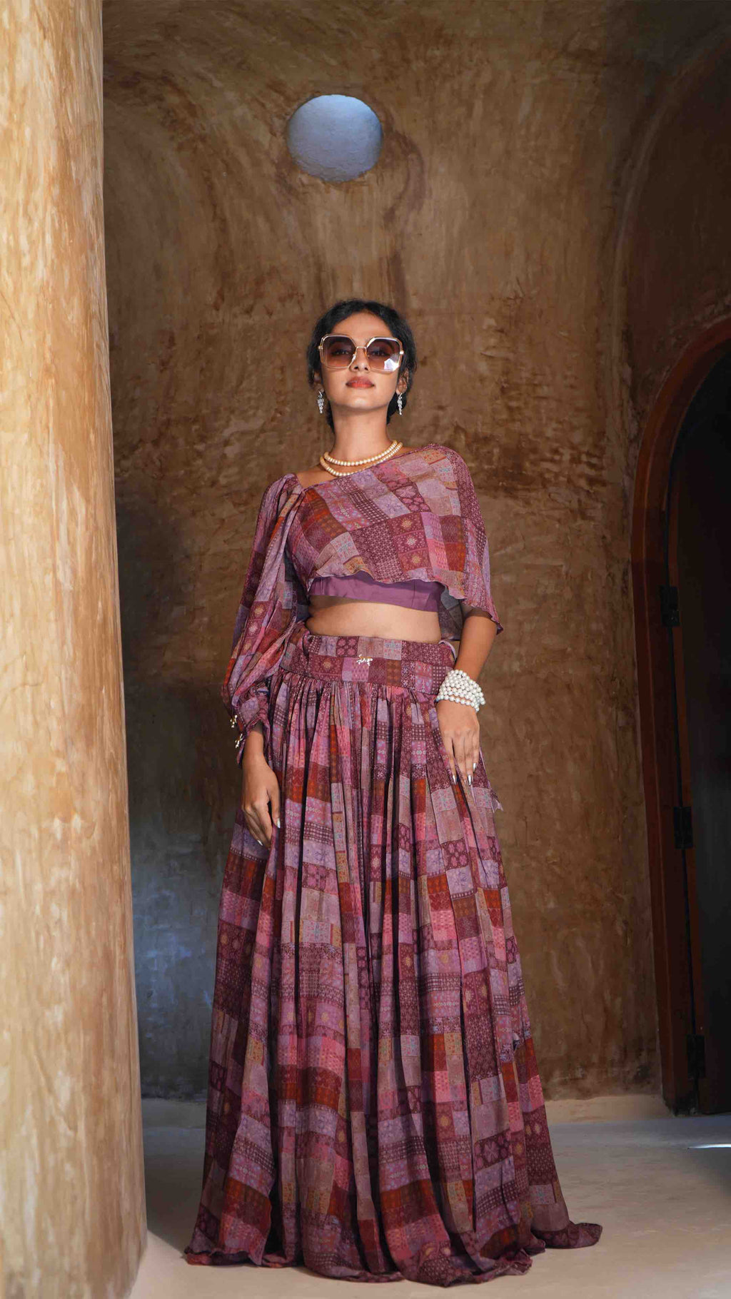 Crazy Pink Asymmetrical Wrap Top & Gathered Skirt