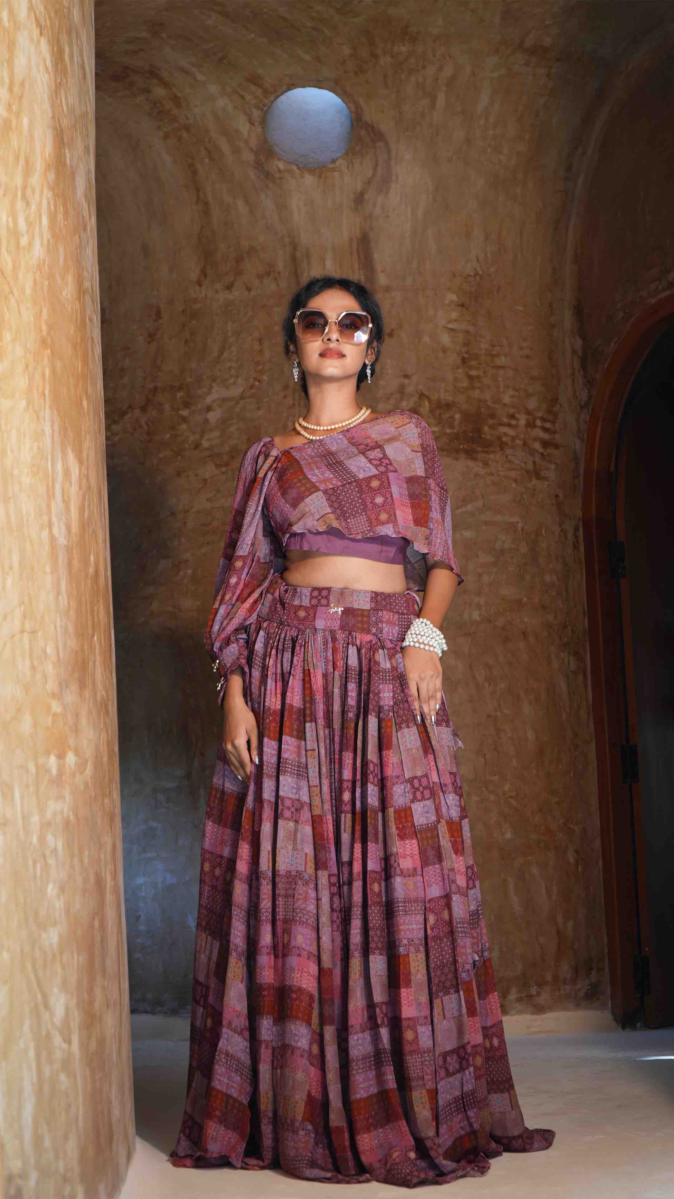 Crazy Pink Asymmetrical Wrap Top & Gathered Skirt