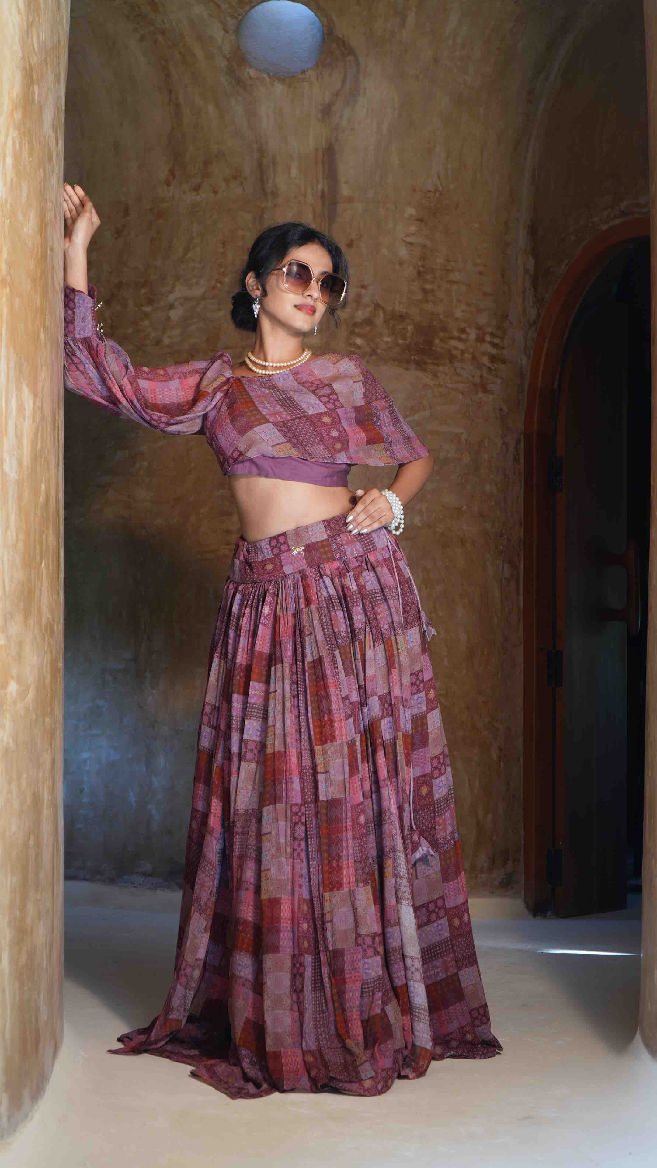 Crazy Pink Asymmetrical Wrap Top & Gathered Skirt