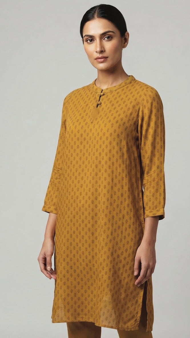 Ochre Floret Crush Kurti