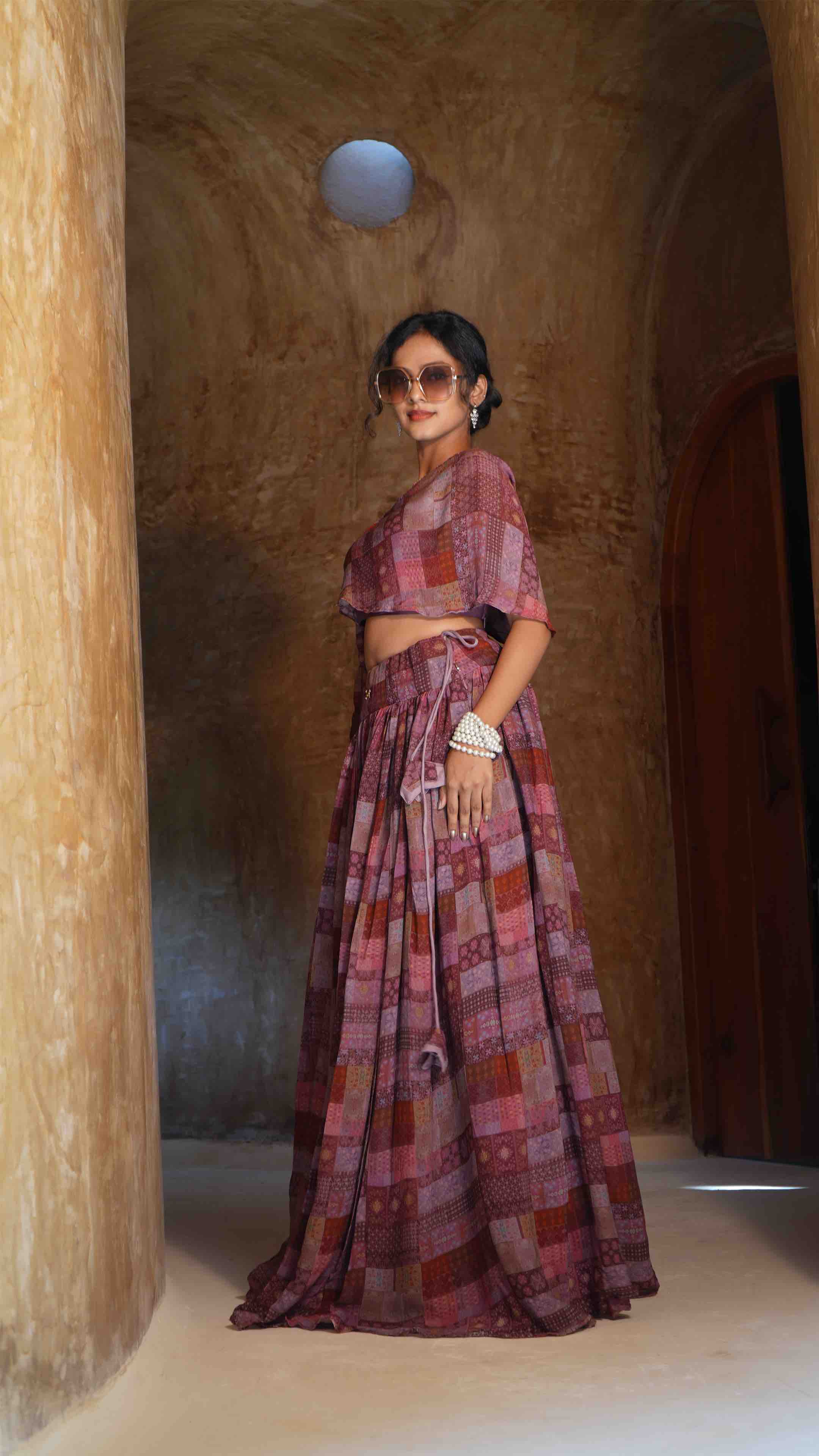 Crazy Pink Asymmetrical Wrap Top & Gathered Skirt