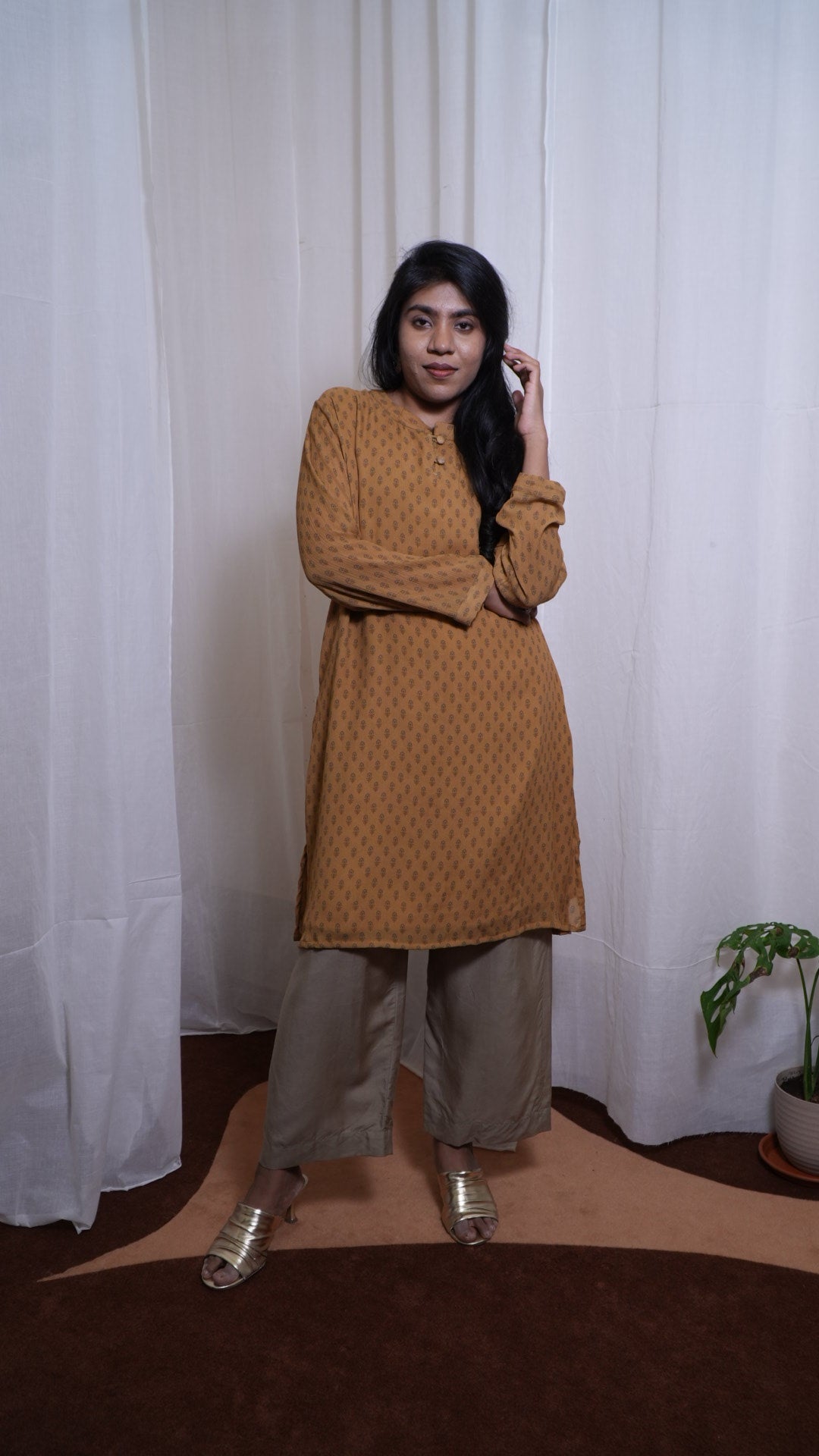 Ochre Floret Crush Kurti