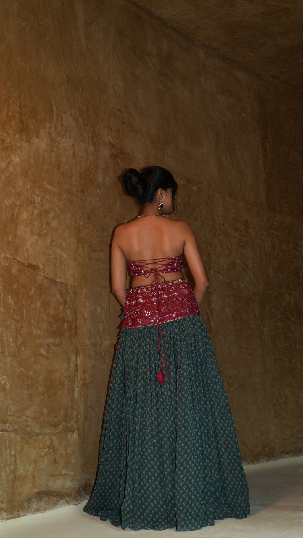 RED TERRA SHEAR FLORAL LEHENGA SET