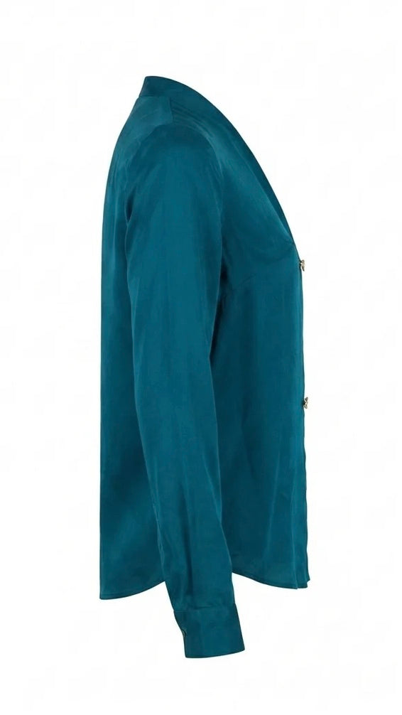 CERULEAN SHAWL COLLAR SHIRT