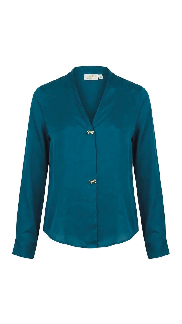 CERULEAN SHAWL COLLAR SHIRT