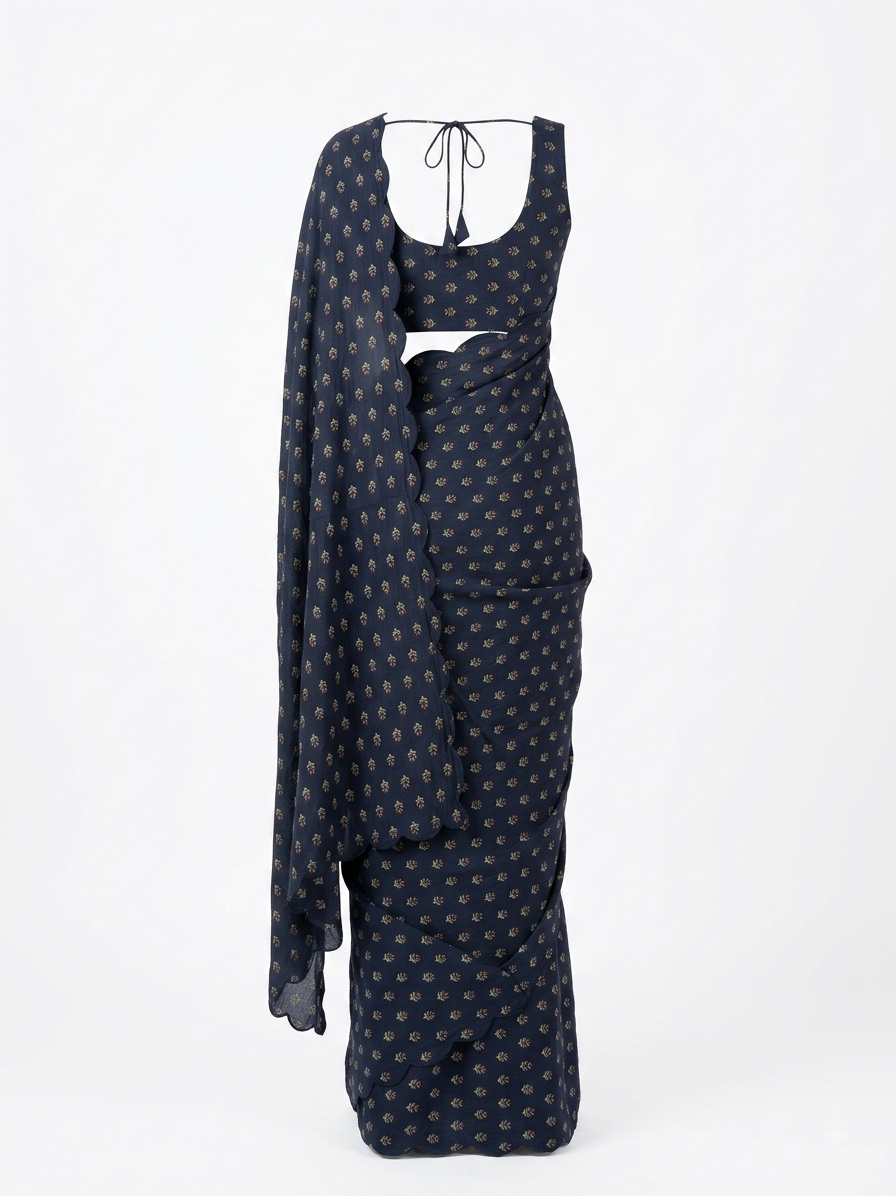 Navy Sprig Festonne Saree