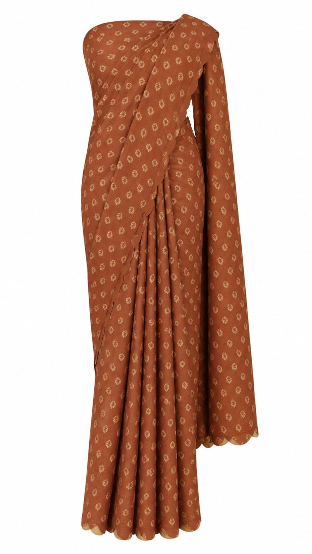 Rust Fern Festonne Saree
