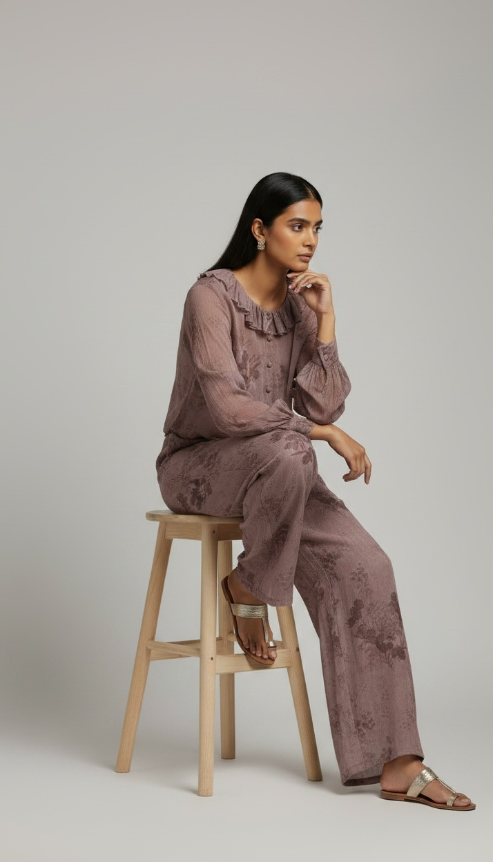 Mauve Flora Ruffle Shirt