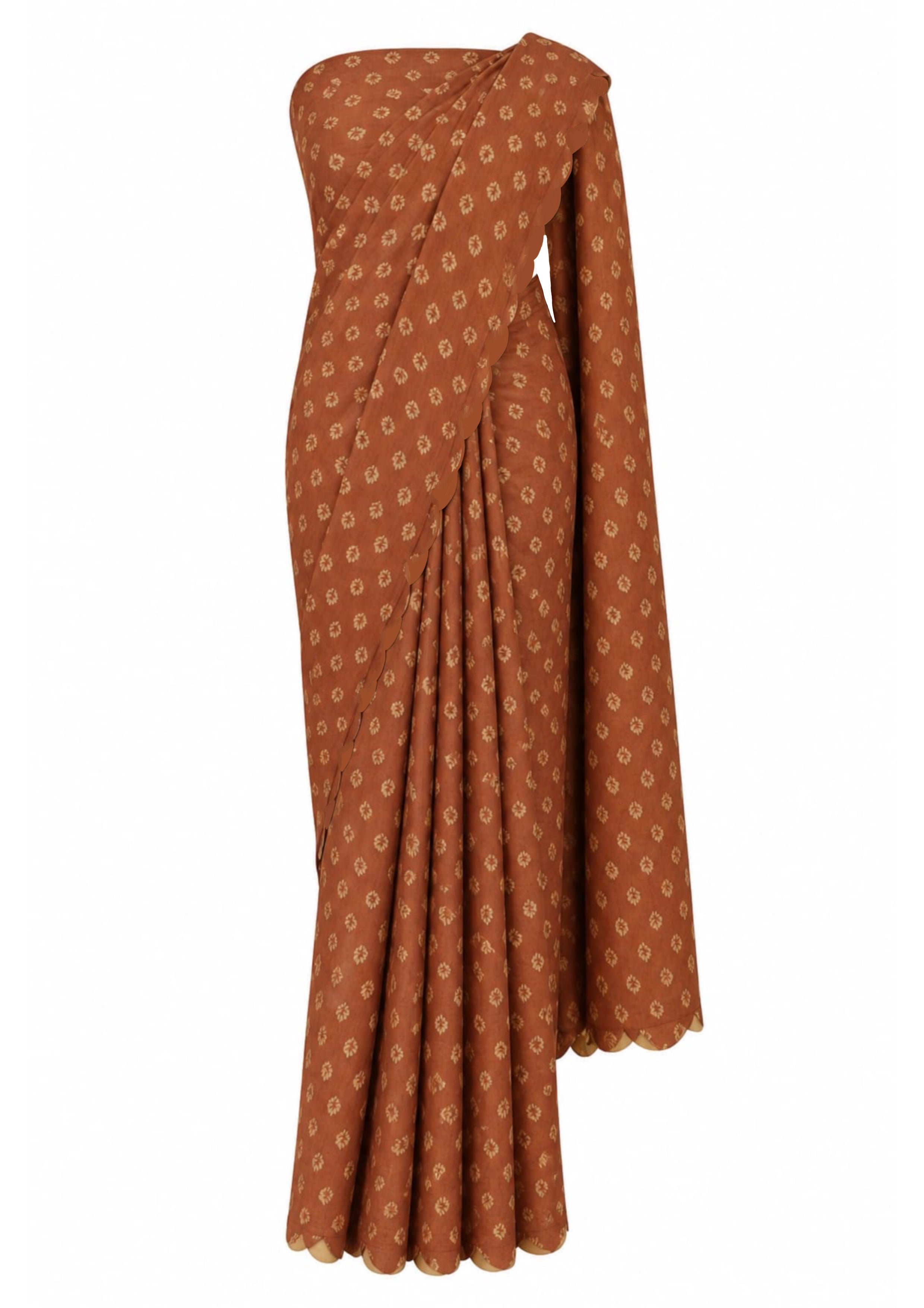 Rust Fern Festonne Saree