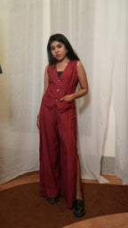 Red Terra Pant With Side Slit
