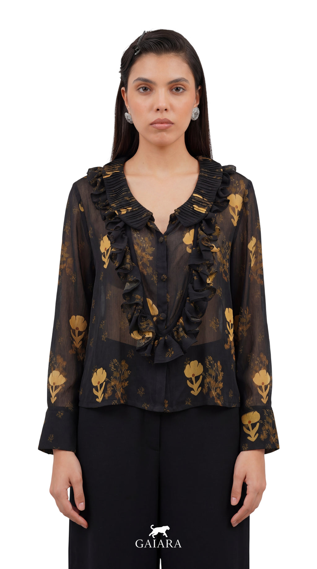 Noir Garden Ruffle Top