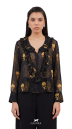 Noir Garden Ruffle Top