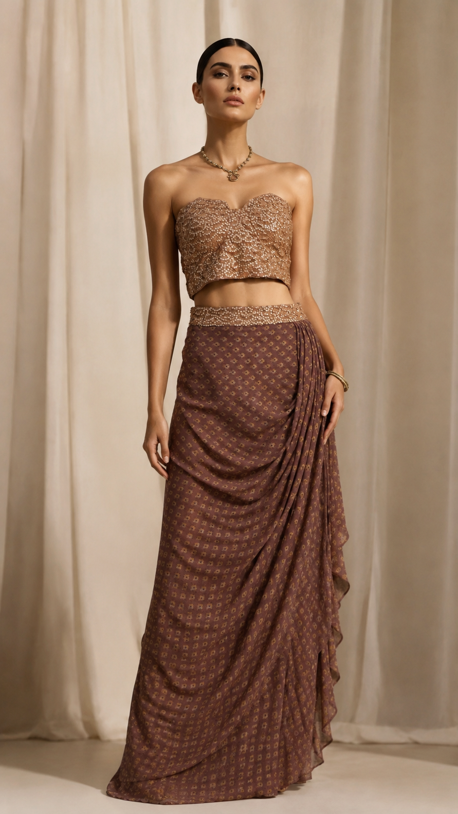 Assamese corset bodice with draped skirt