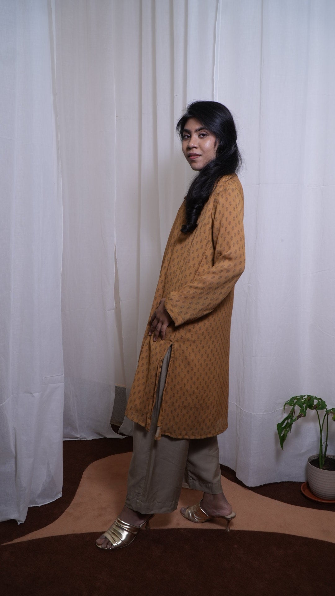 Ochre Floret Crush Kurti