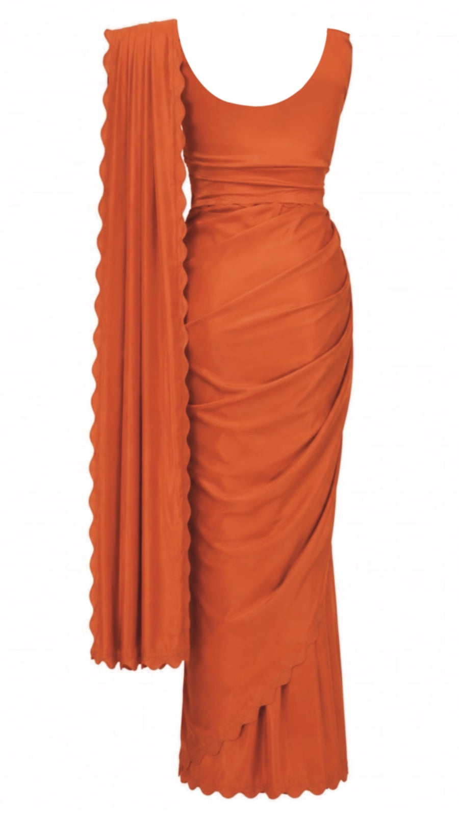 Burnt Orange Festonne Saree