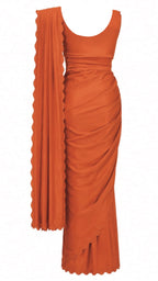 Burnt Orange Festonne Saree