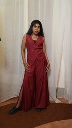 Red Terra Pant With Side Slit