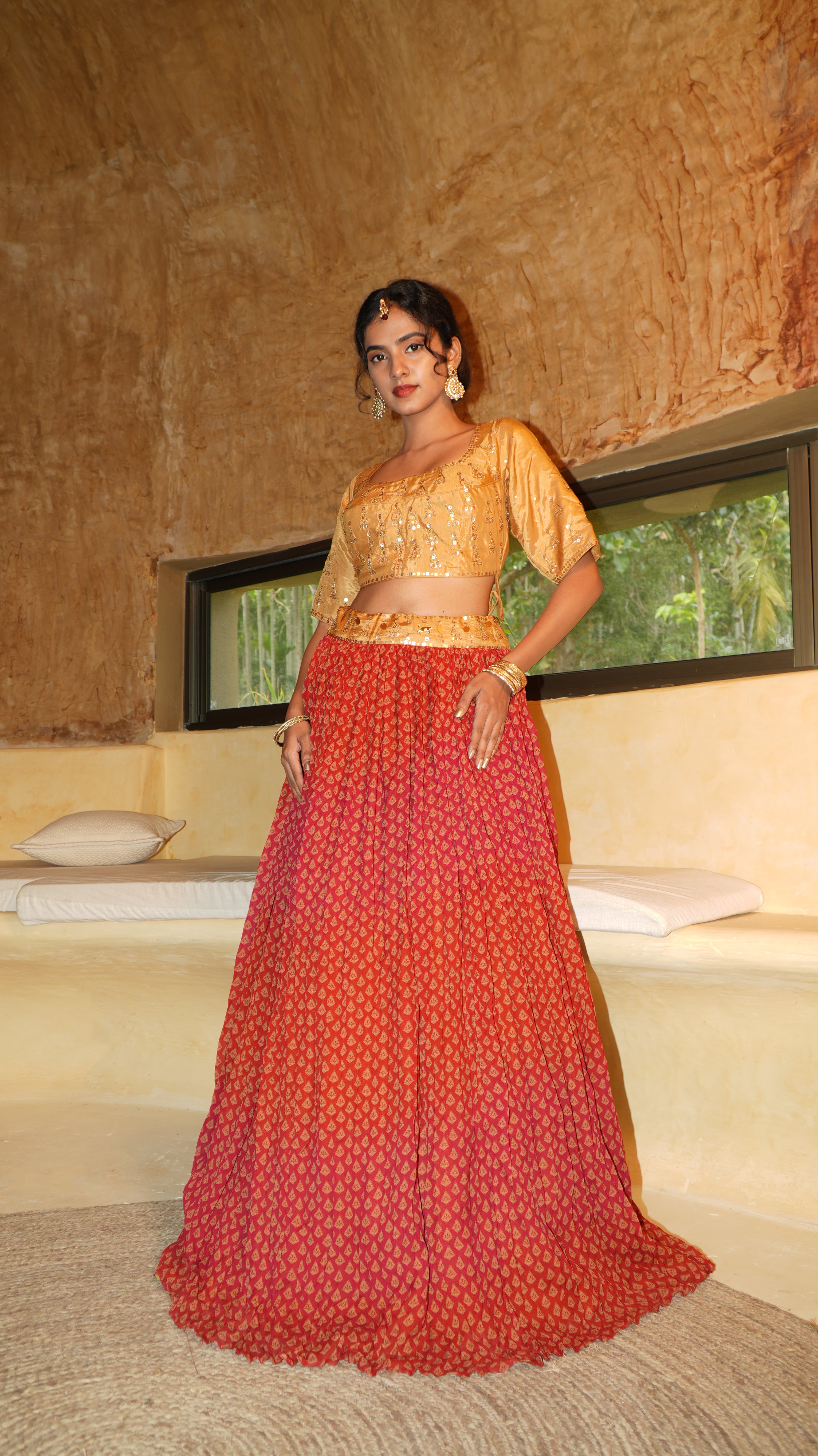 Ornate claret Lehenga set