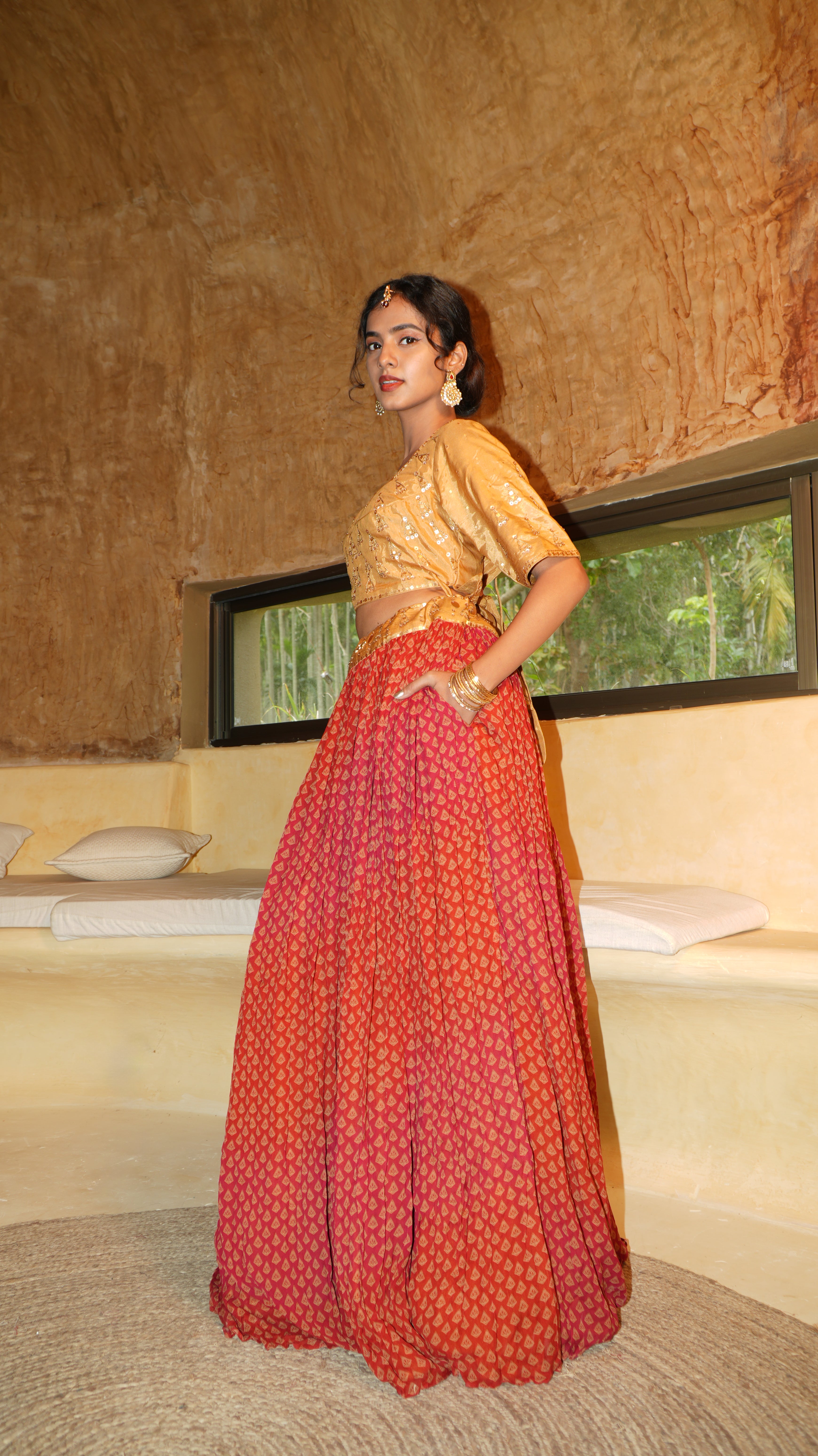 Ornate claret Lehenga set