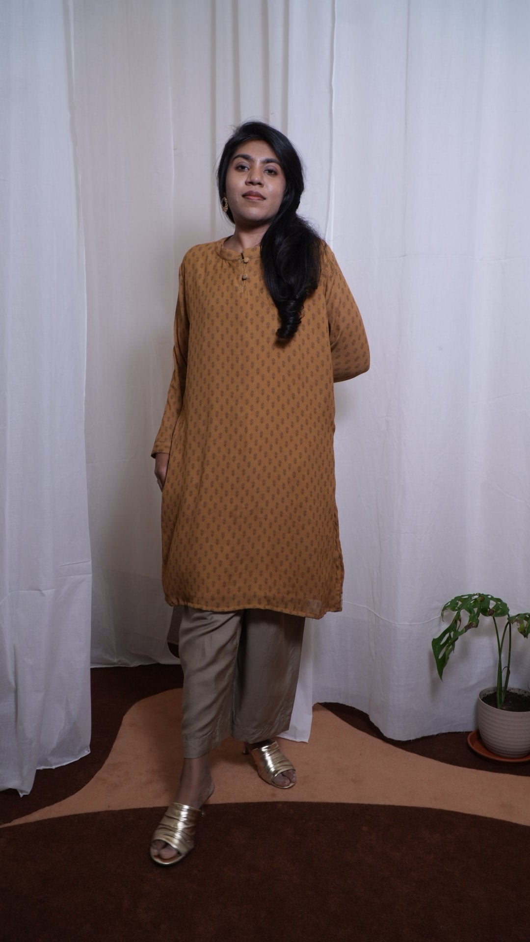 Ochre Floret Crush Kurti