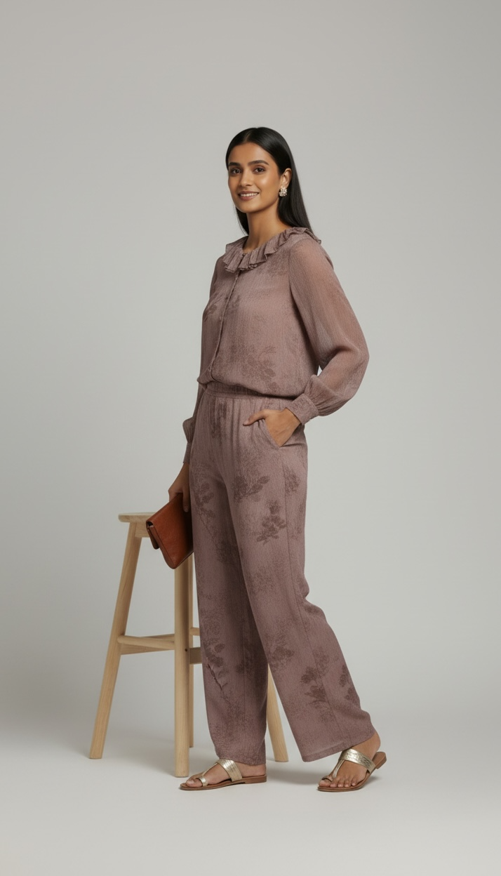 Mauve Flora Ruffle Shirt