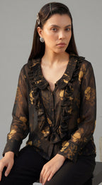 Noir Garden Ruffle Top