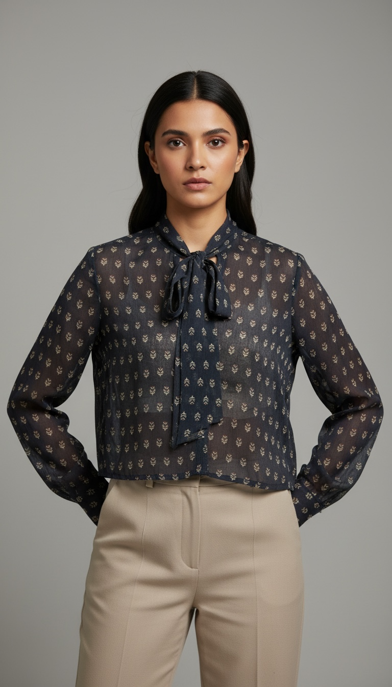 Navy Sprig Tie Top