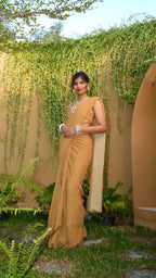 Ochre Floret Halter-Tie Bodice with Pre-Pleated Saree