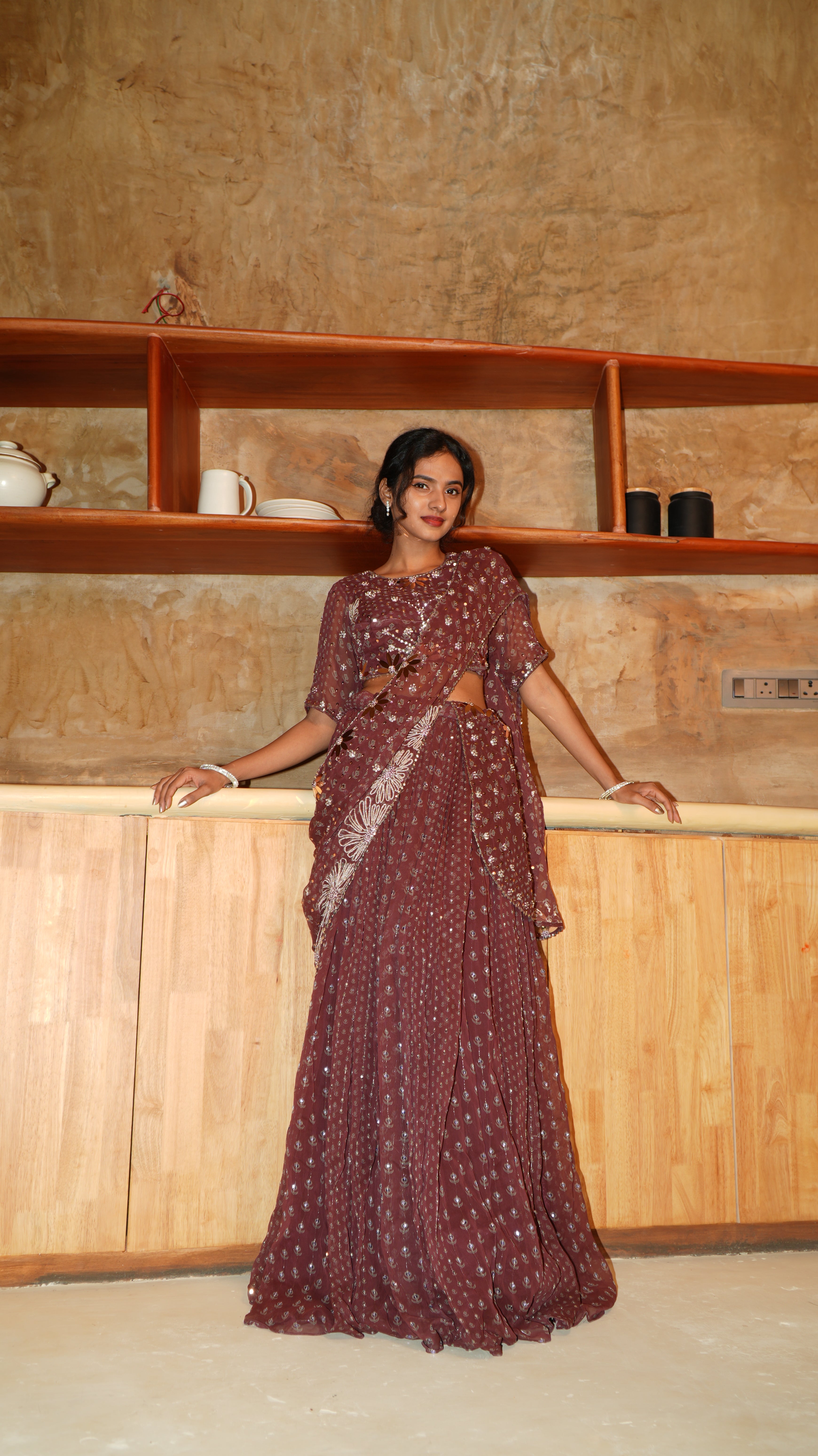 GARNET FUSION SAREE WITH TOP
