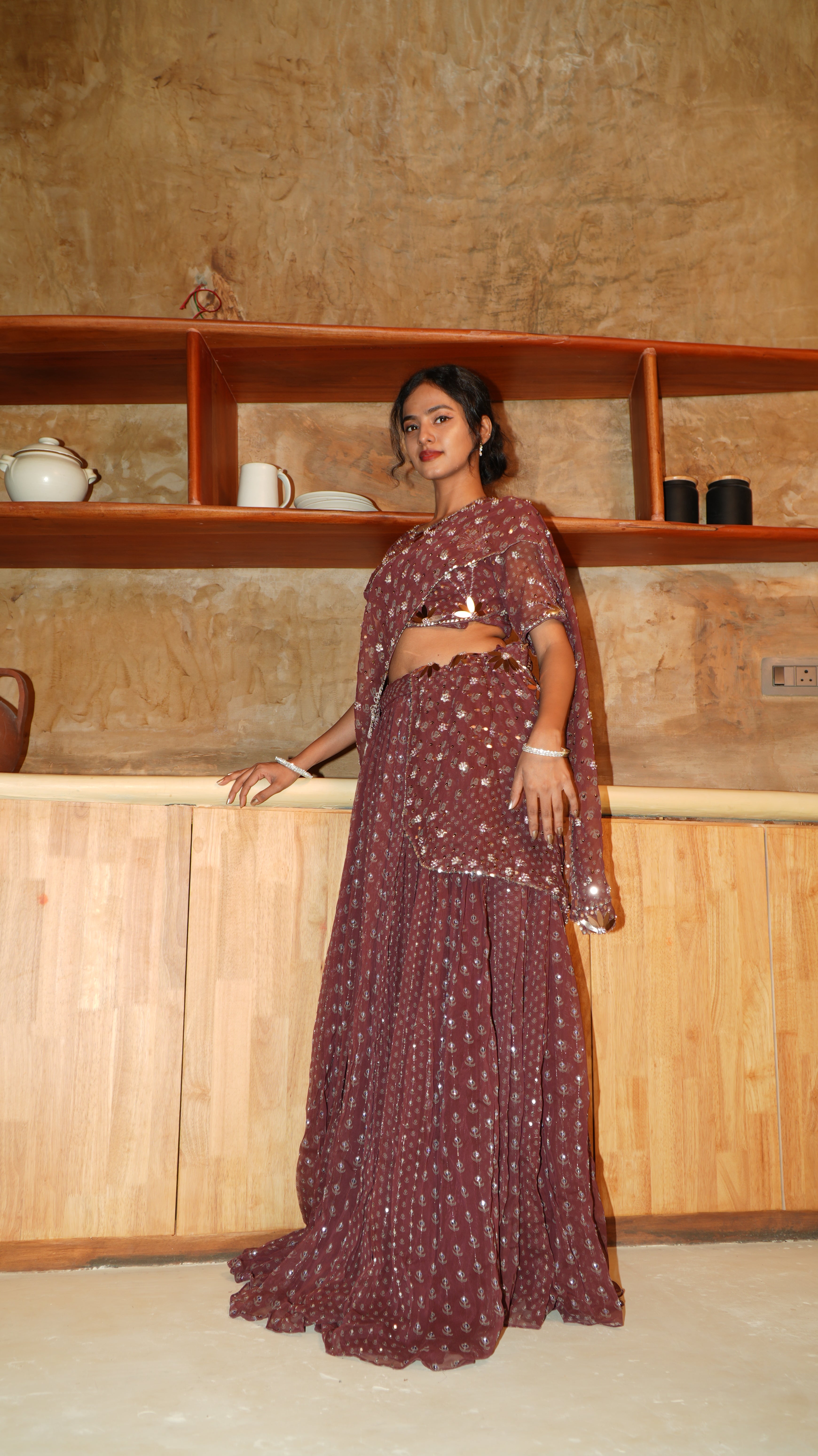 GARNET FUSION SAREE WITH TOP