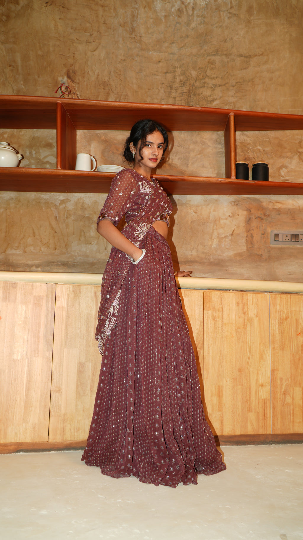 GARNET FUSION SAREE WITH TOP