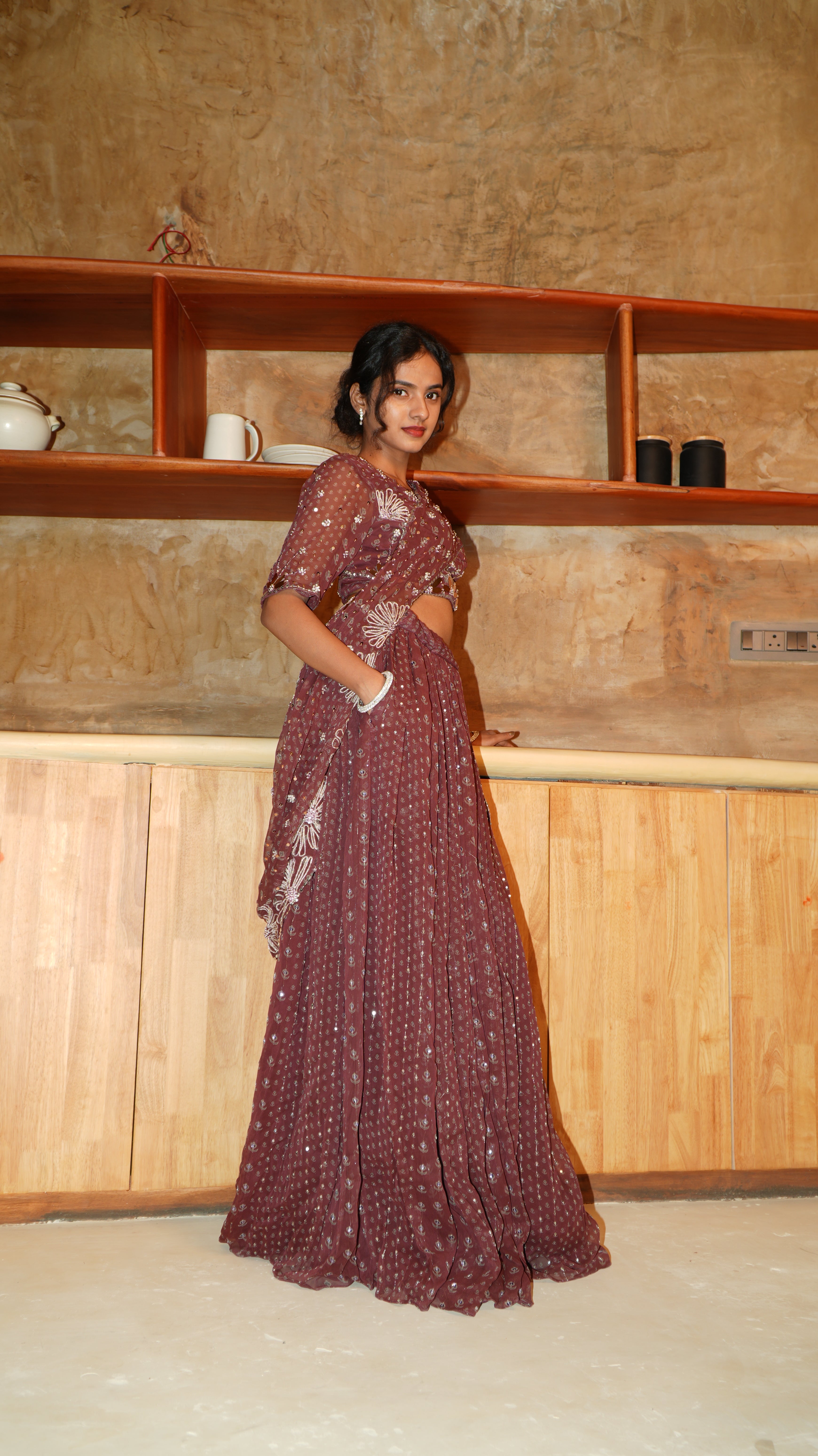 GARNET FUSION SAREE WITH TOP