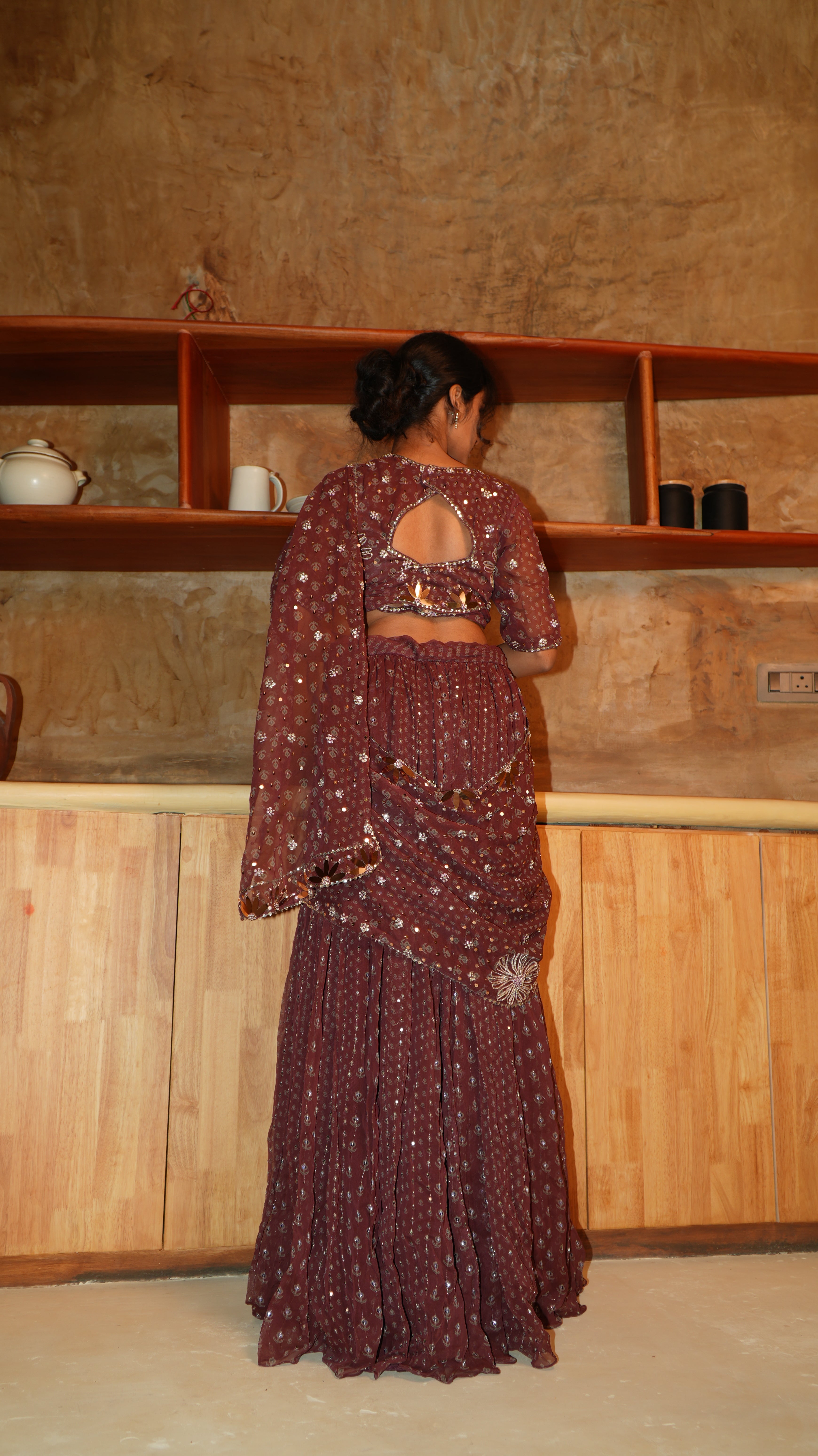 GARNET FUSION SAREE WITH TOP