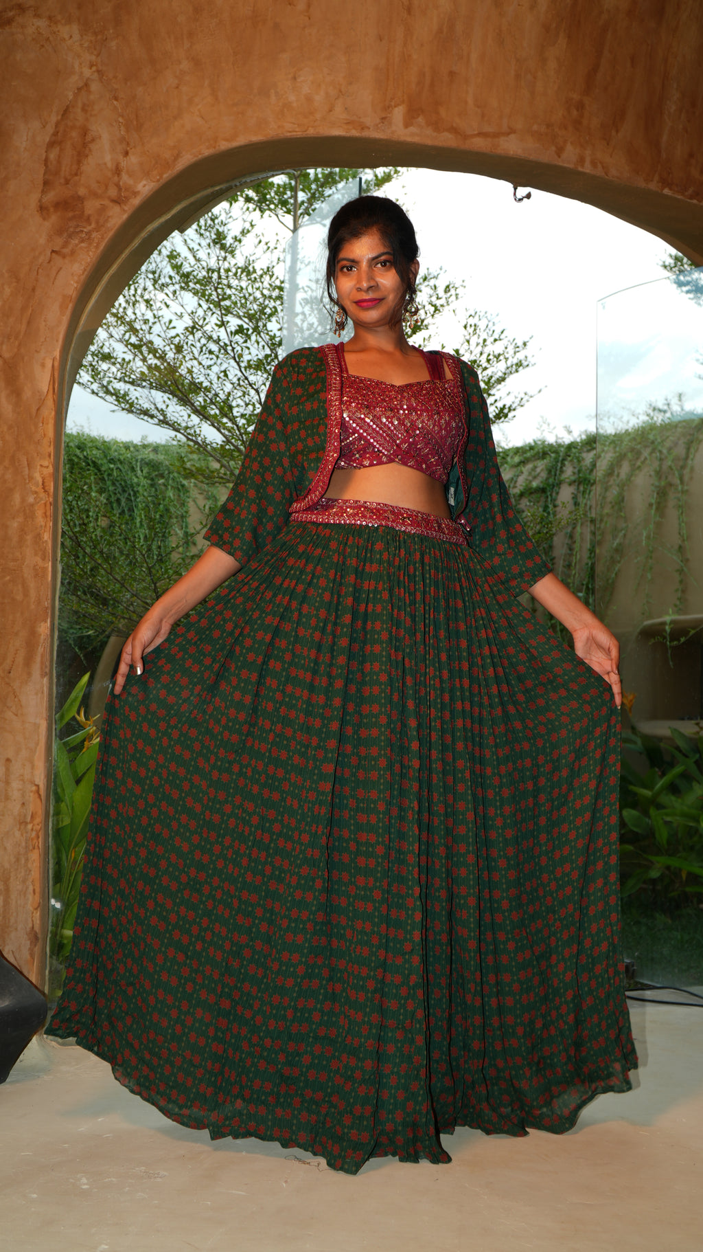 ODE EIRA MOSS LEHENGA SET WITH COAT
