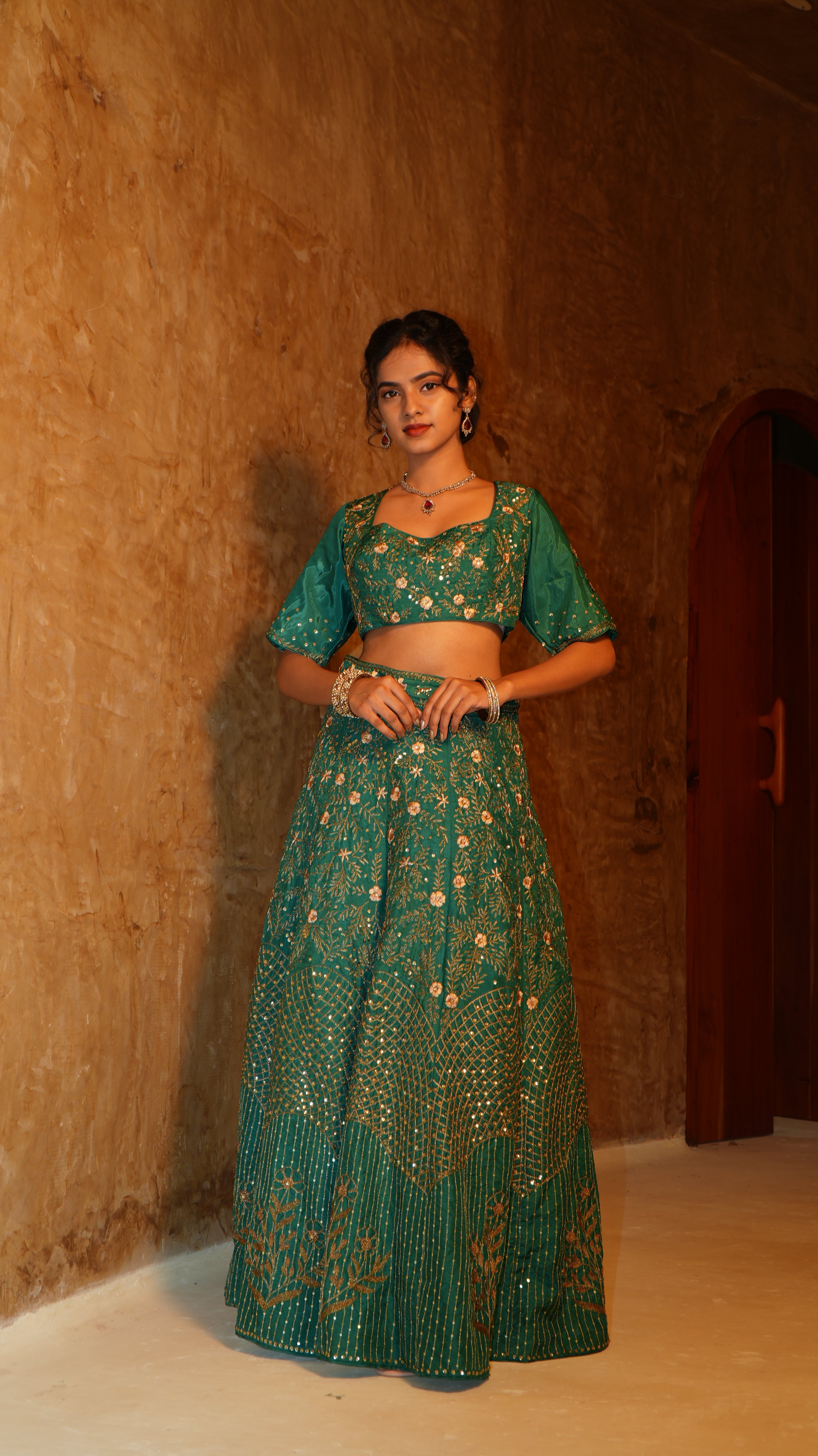 Fossil Green Quadre Top and Skirt