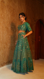 Fossil Green Quadre Top and Skirt