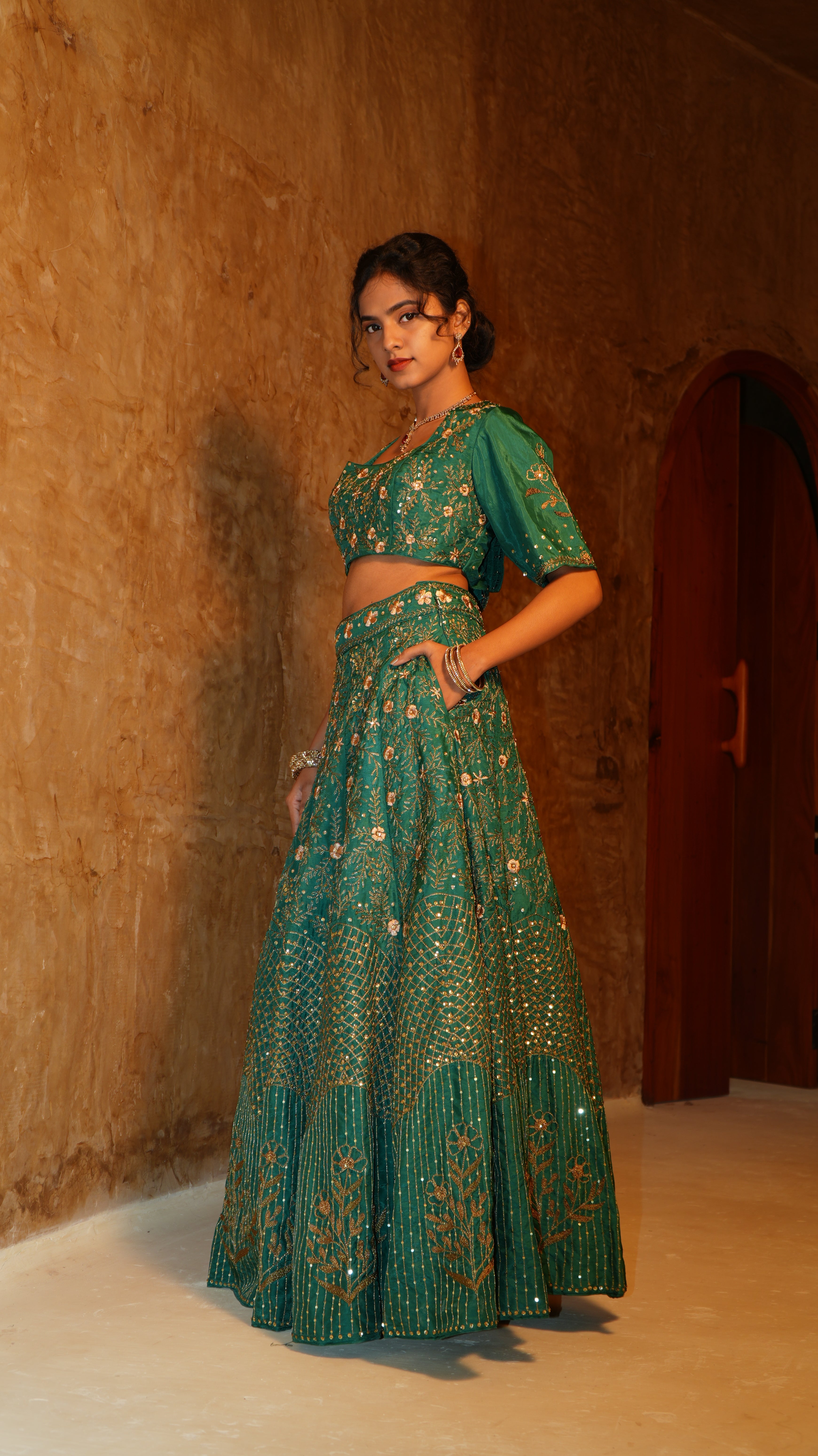 Fossil Green Quadre Top and Skirt