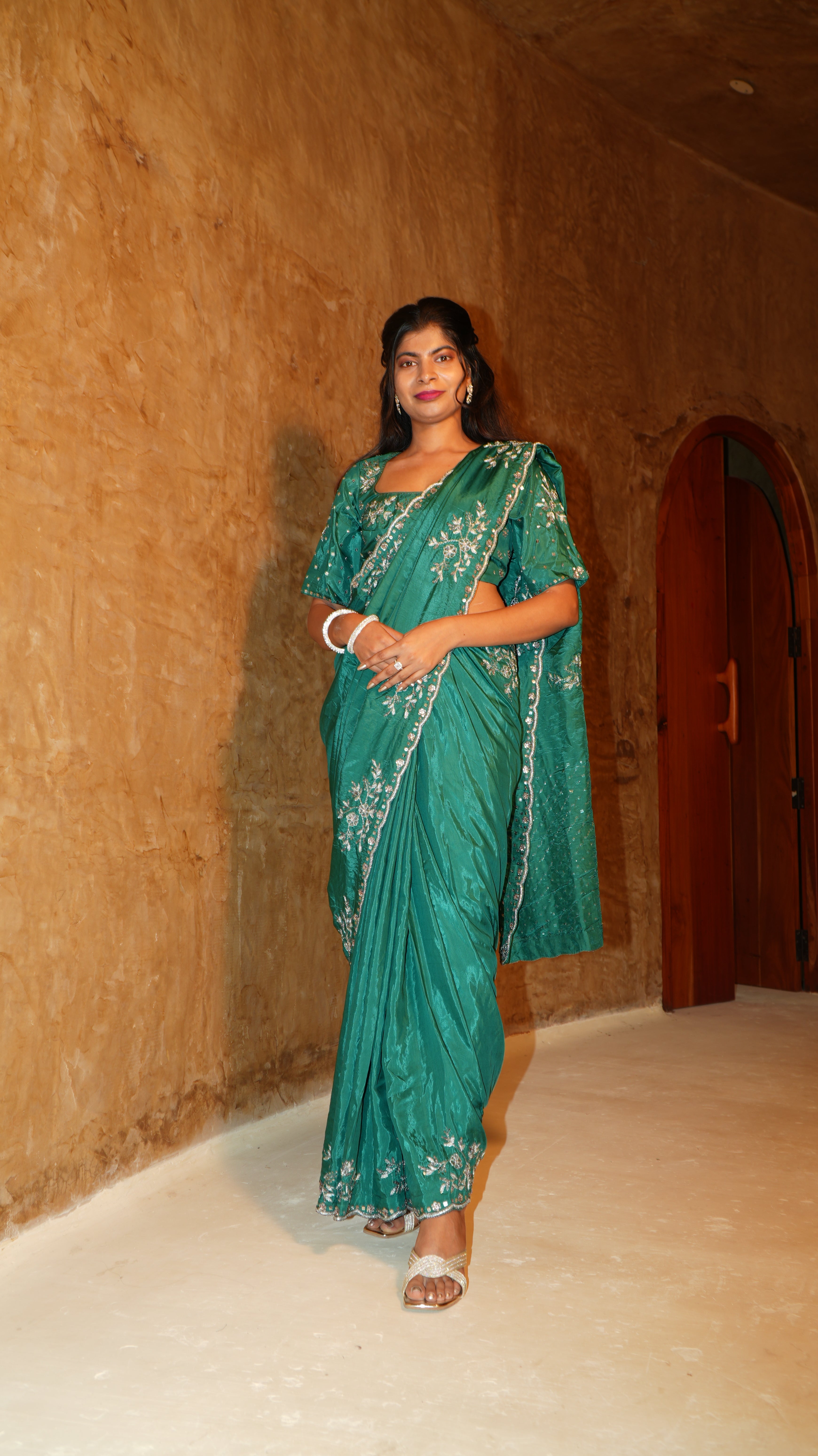 Fossil green saree set
