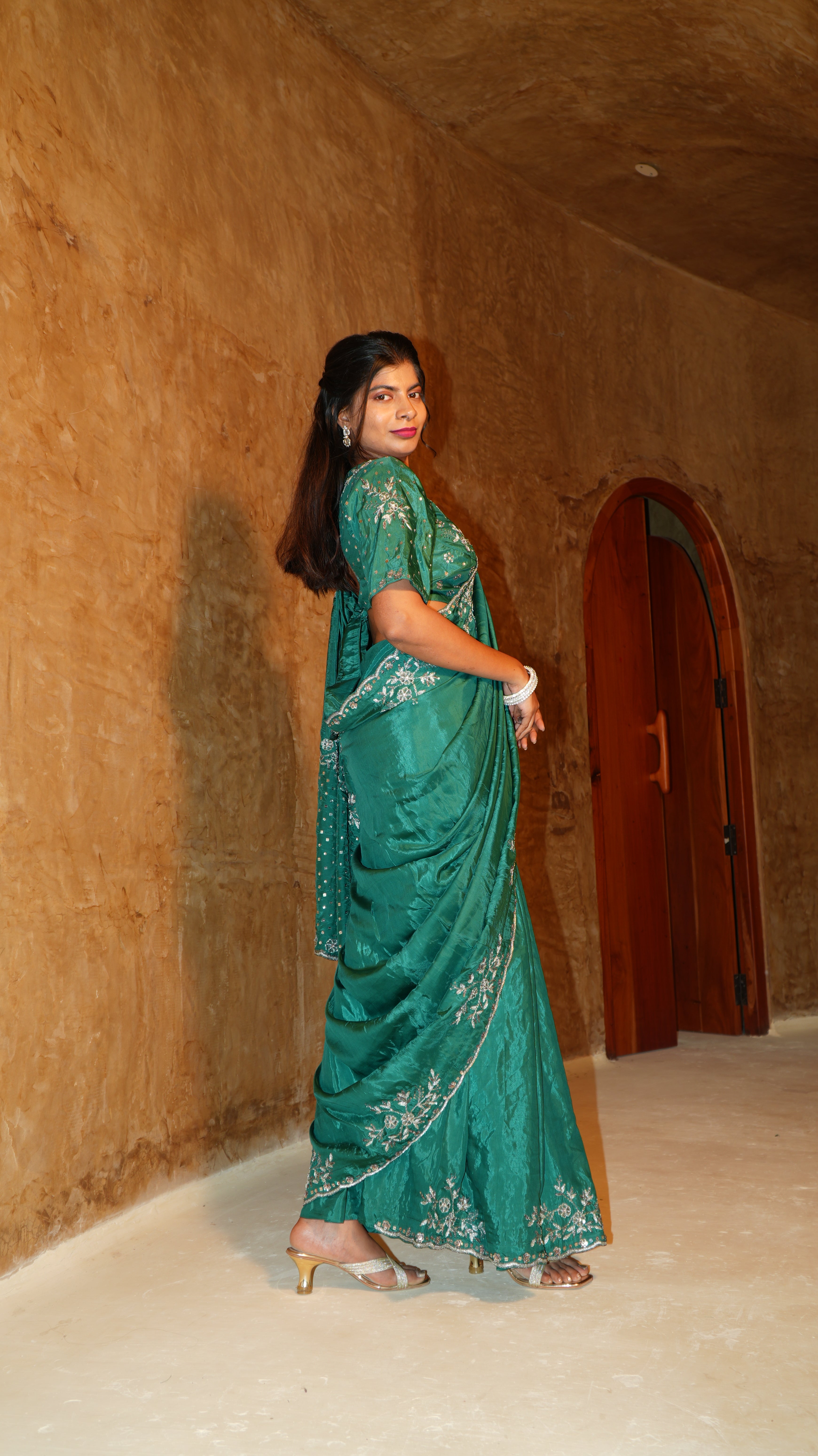 Fossil green saree set