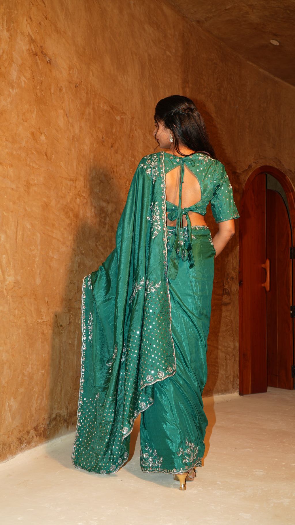 Fossil green saree set