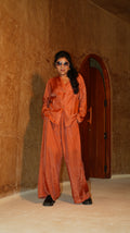 Burnt orange shawl collar shirt