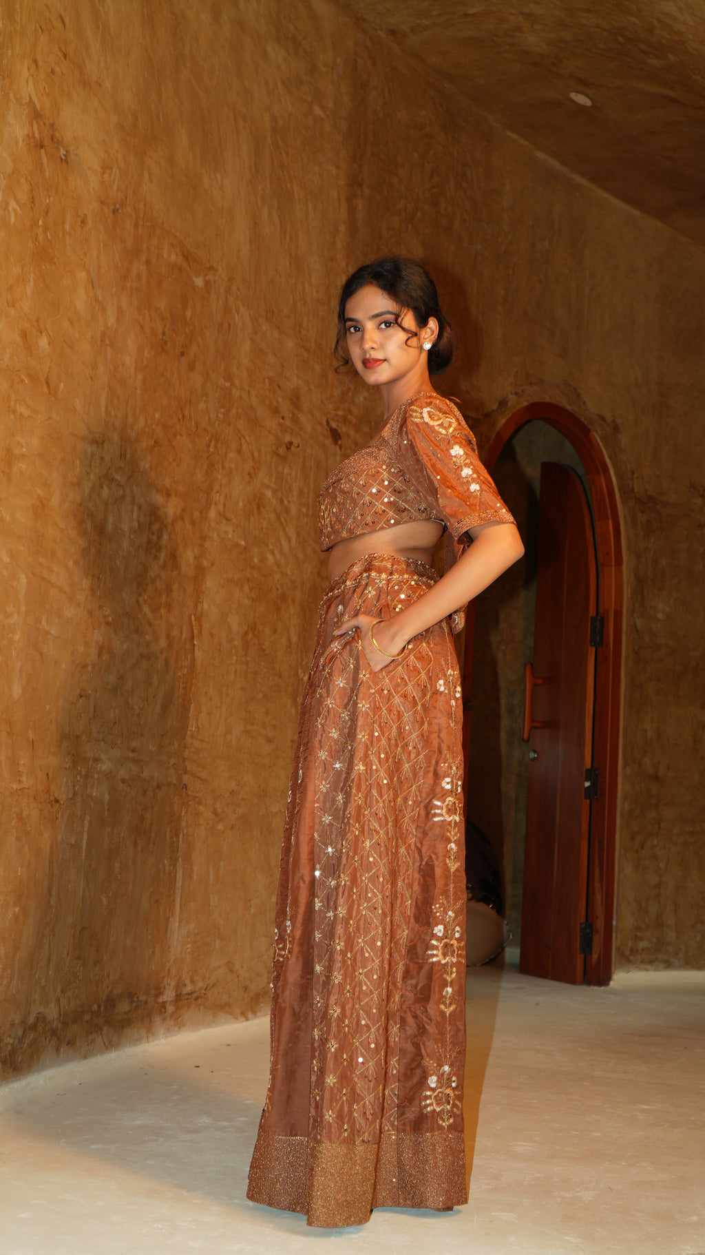 Cupro Earth Brown Palazzo Set