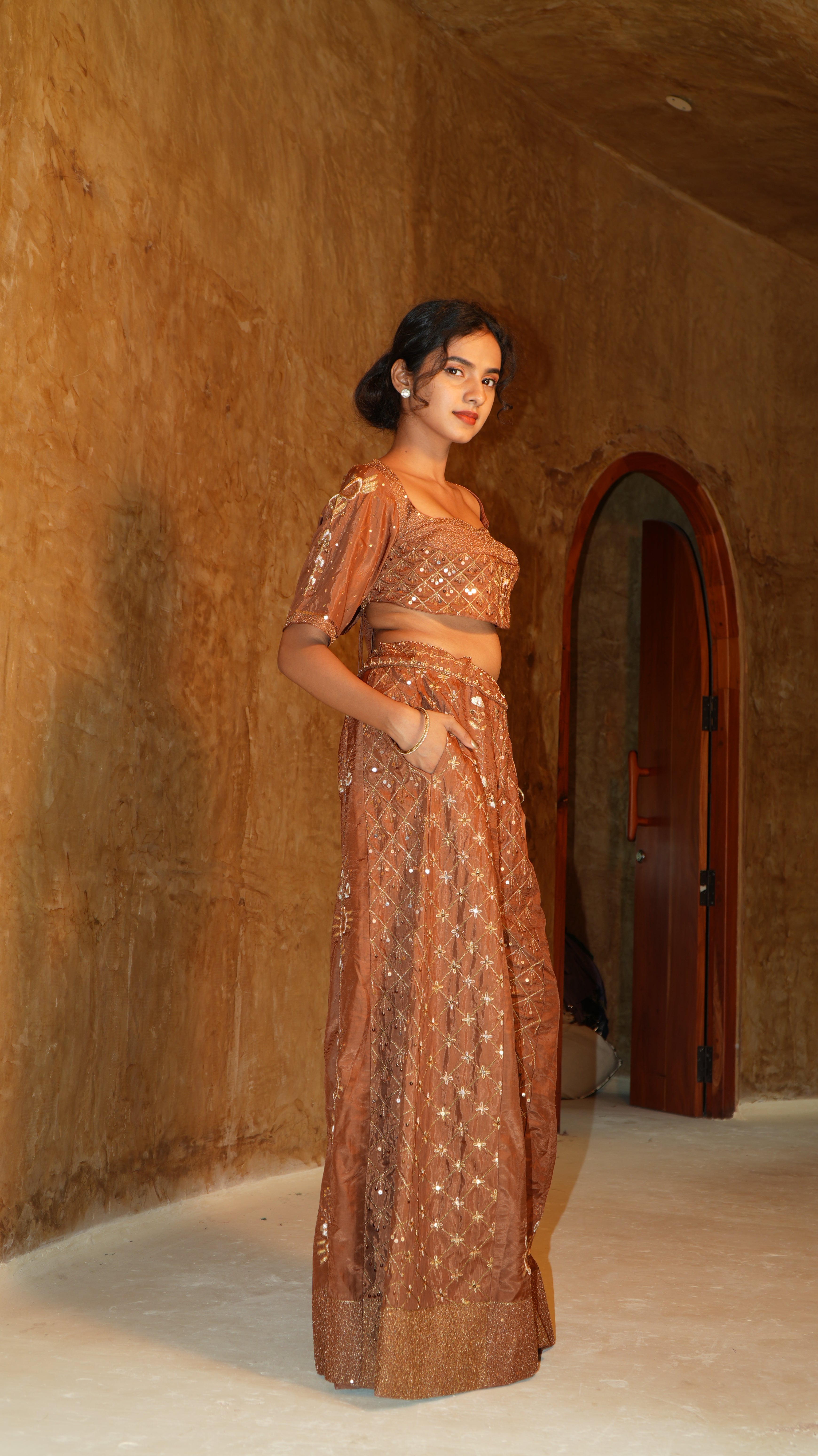 Cupro Earth Brown Palazzo Set