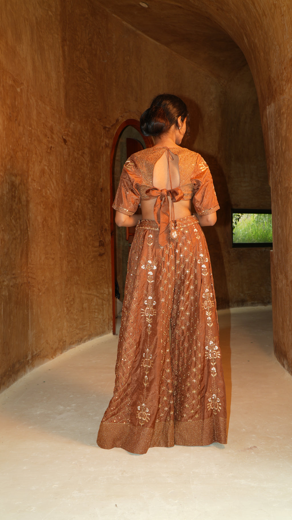 Cupro Earth Brown Palazzo Set