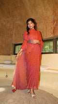 Ornate claret pre draped saree with top