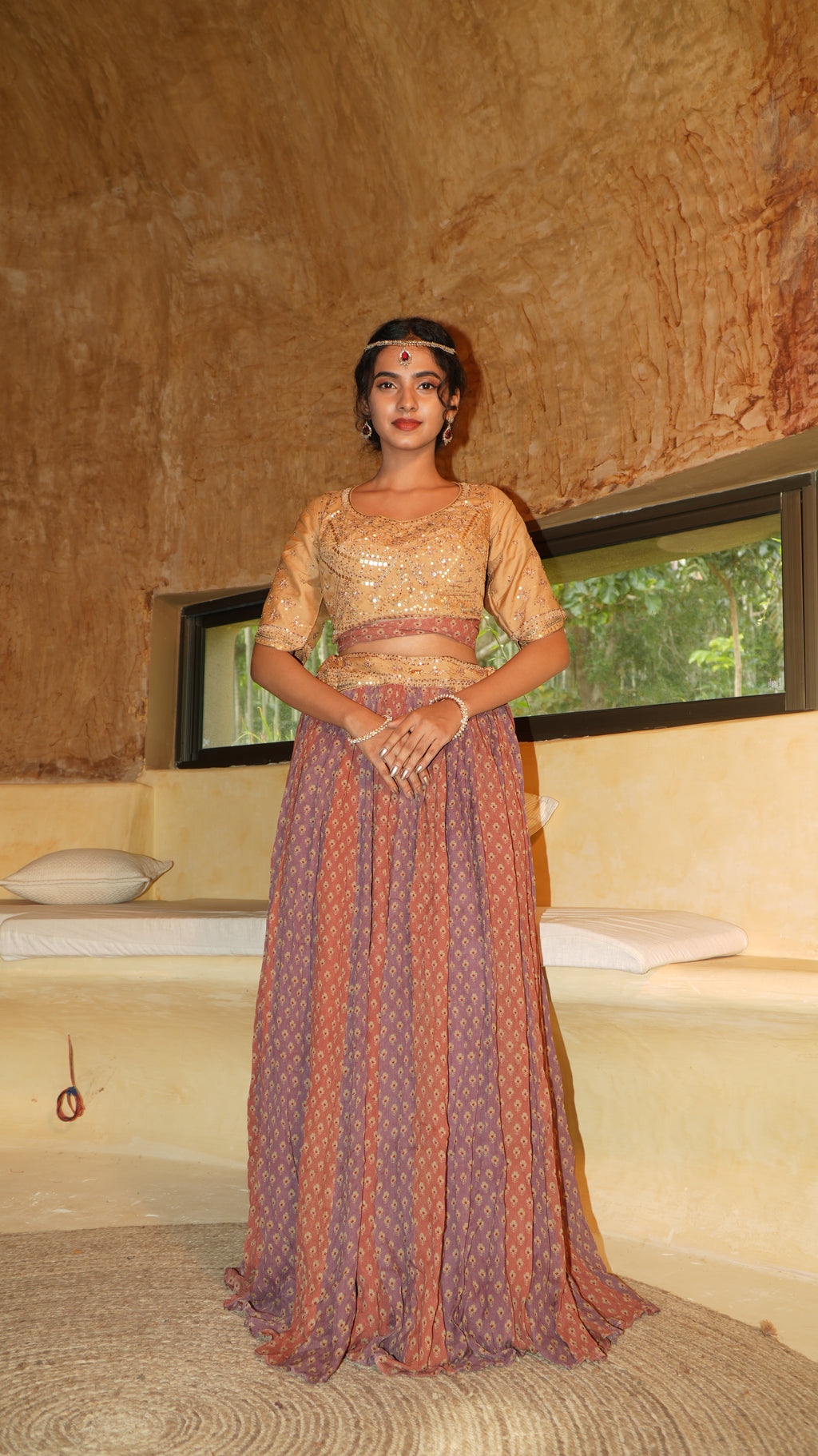 Petal Dust Fusion colour Lehenga with worked bodice