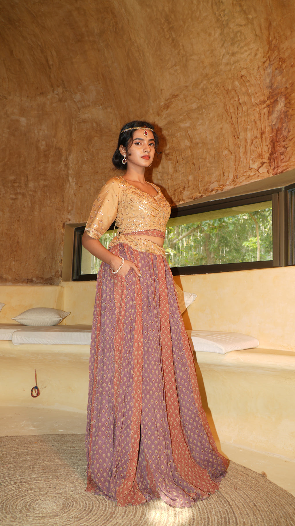 Petal Dust Fusion colour Lehenga with worked bodice