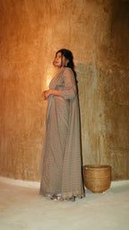 Olive Rosette Pre Pleated Saree with pleated blouse
